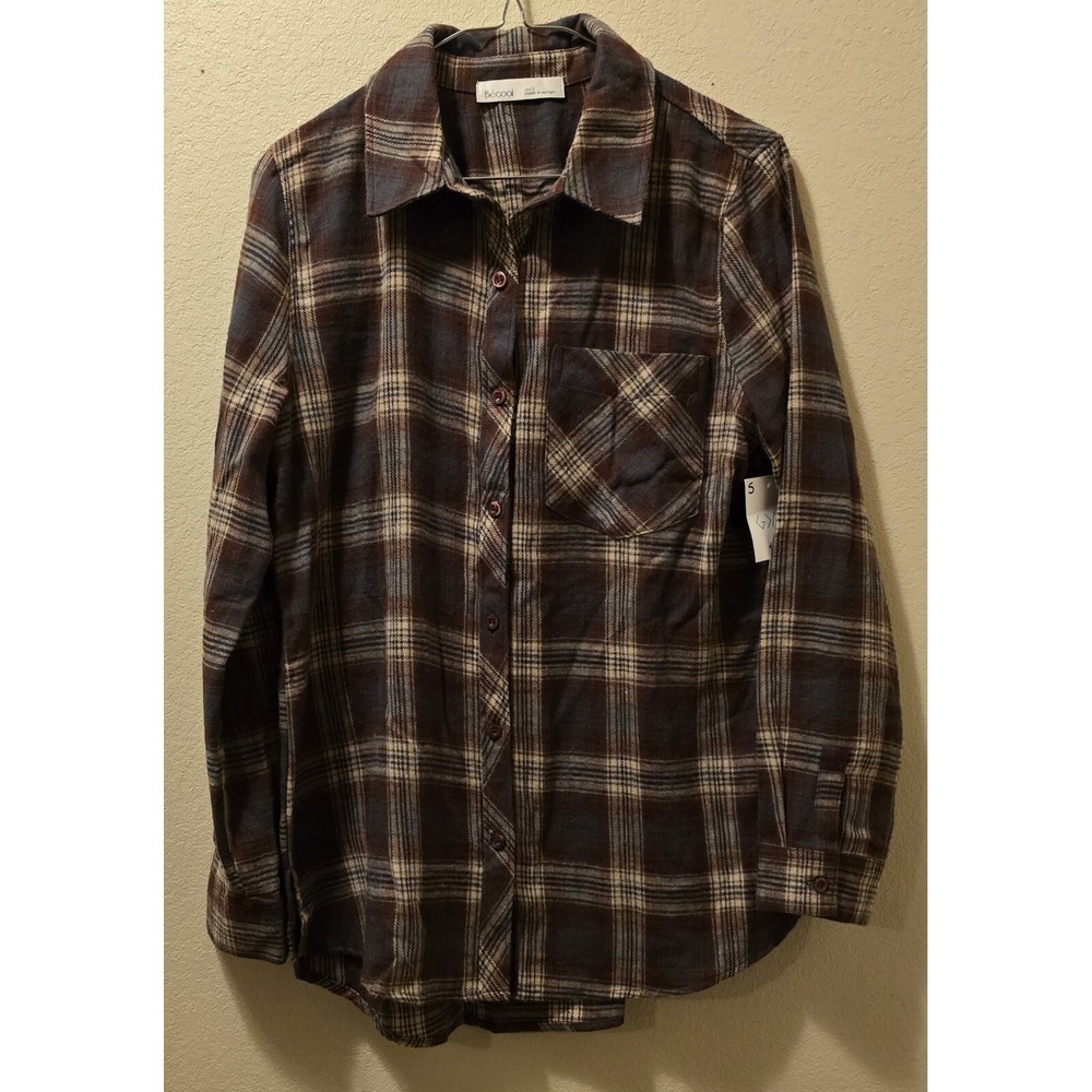 Becool Womens Flannel Small Burgandy/Blue‎
